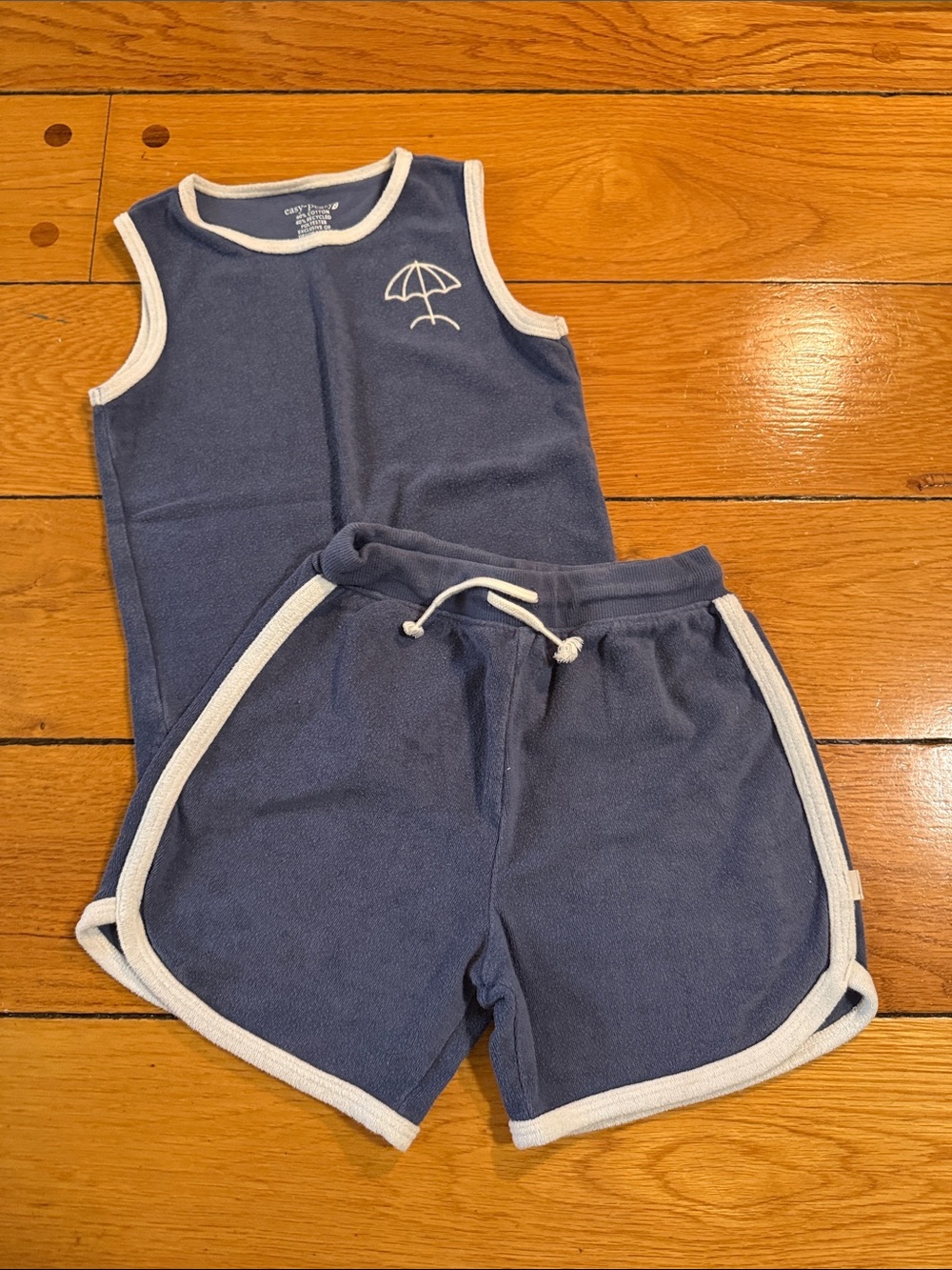 Children's Navy Terry Shorts with White Trim - Umbrella Logo